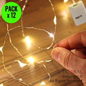 LUZ ALAMBRE CALIDA CON BATERIA LED 2 MTS (PACK x 12 unid)